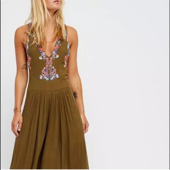 Free People Pants - Free People AMALFI Olive Embroidered Jumpsuit 4